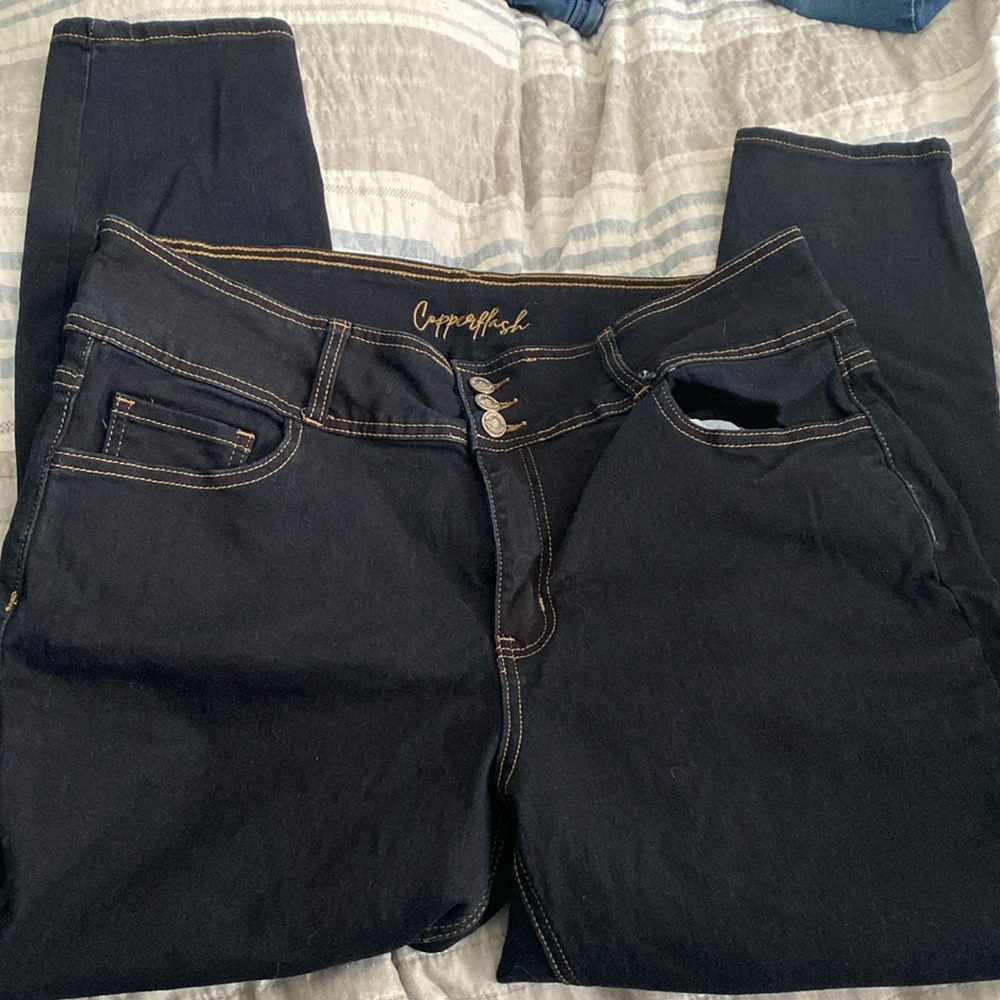 Copperflash black jeans with gold stitching